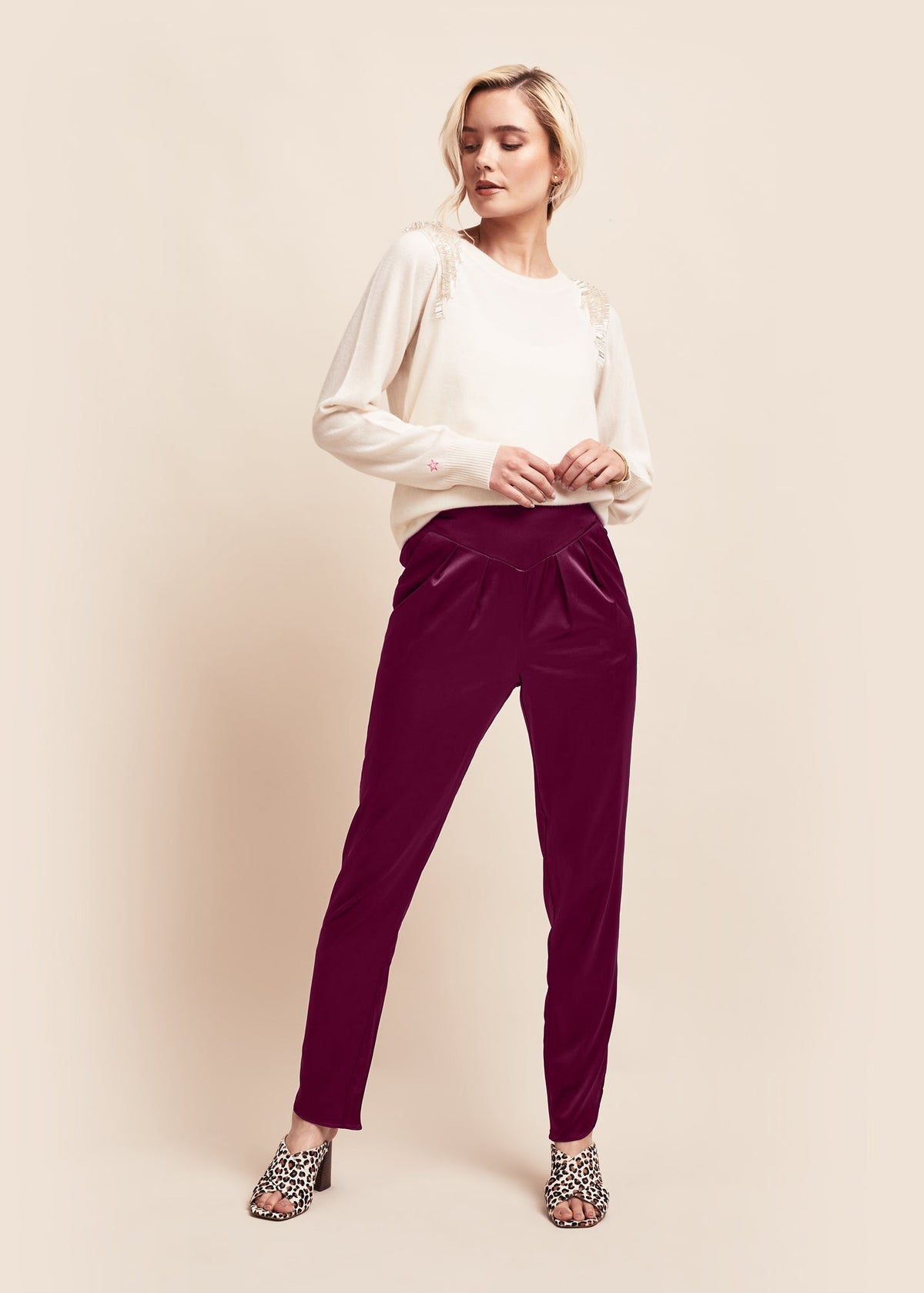 Estella Burgundy Silk Trousers - MAIMIE LONDON