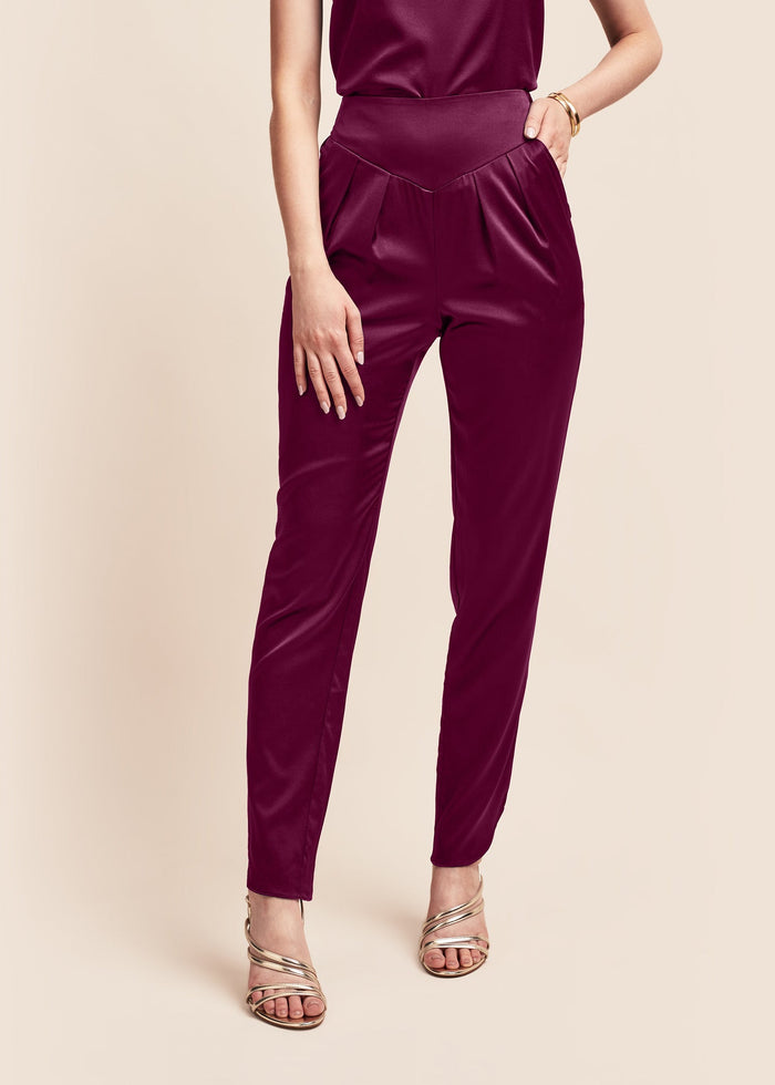 Estella Burgundy Silk Trousers - MAIMIE LONDON