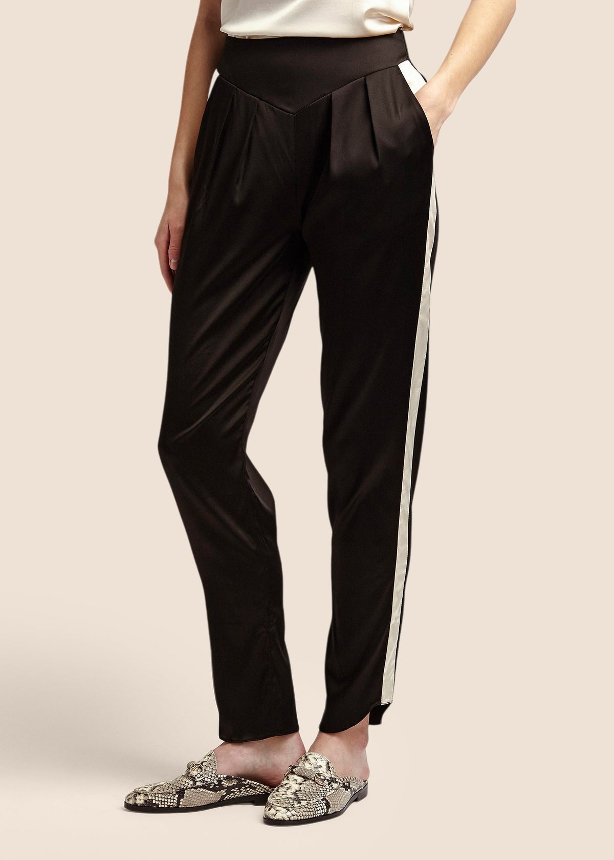 Estella Ebony Ivory Silk Trousers - MAIMIE LONDON