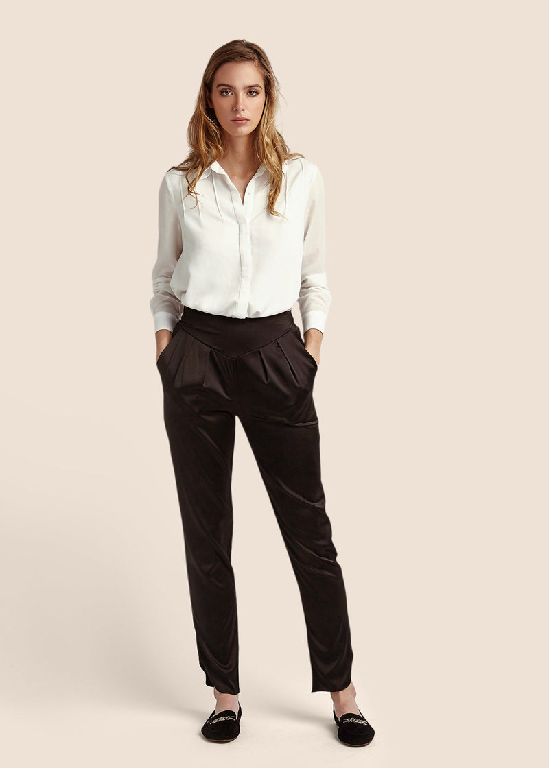 Estella Ebony Silk Trousers - MAIMIE LONDON