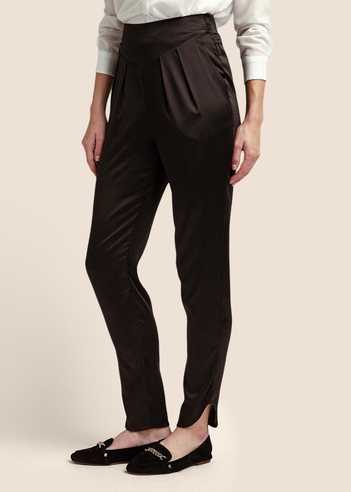 Estella Ebony Black Silk Trousers - MAIMIE LONDON