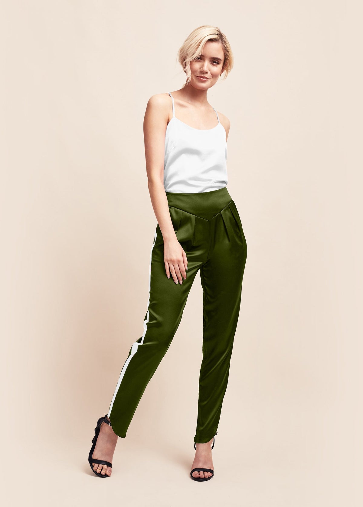 Estella Matcha Ivory Silk Trousers - MAIMIE LONDON