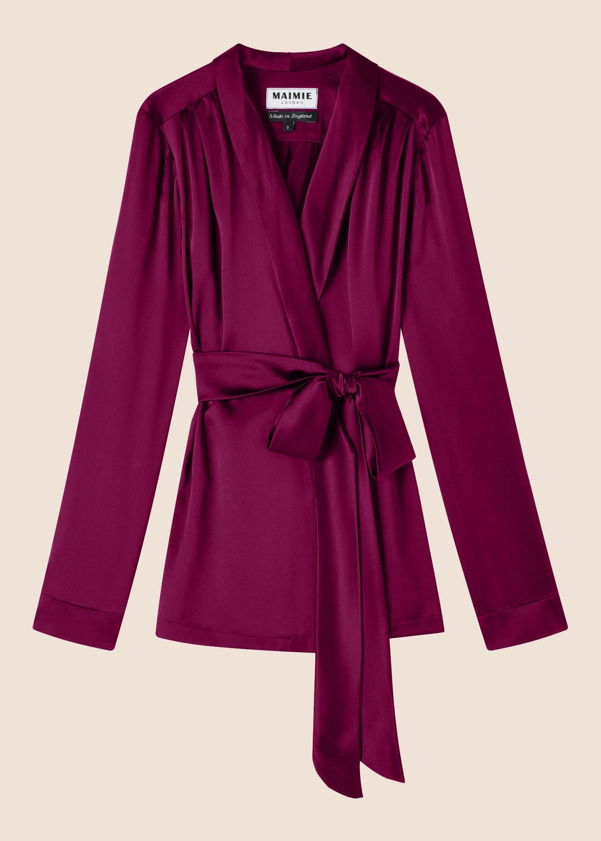 Roxy Burgundy Silk Wrap Jacket - MAIMIE LONDON