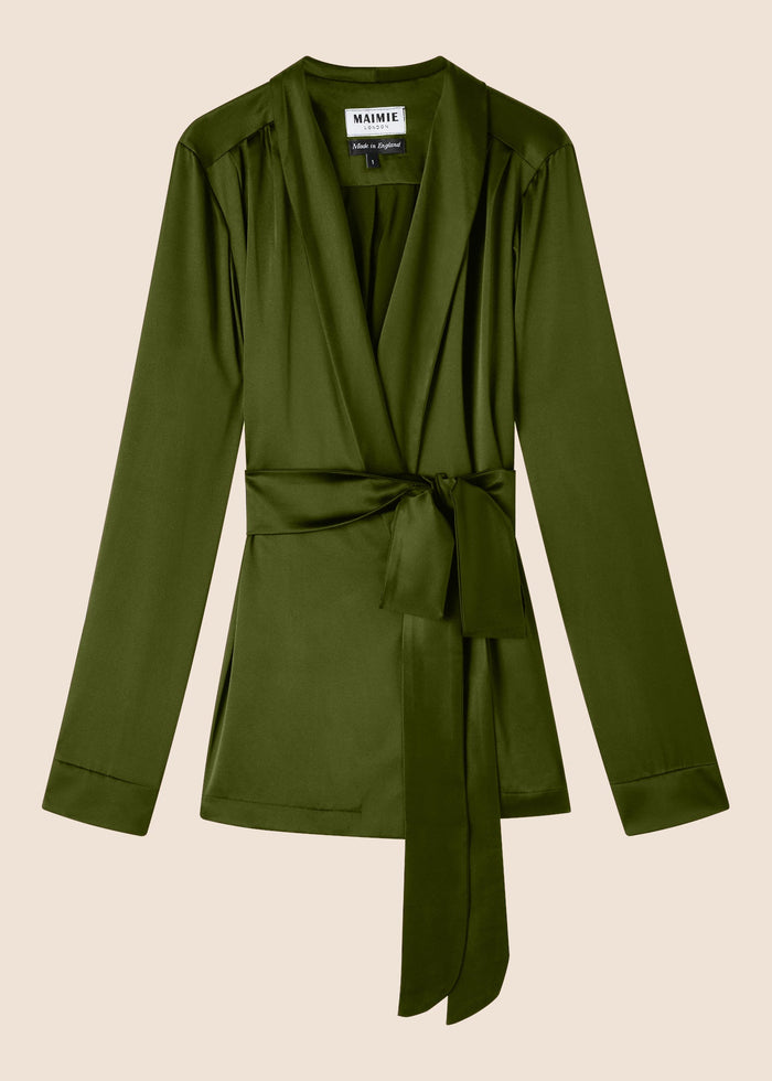 Roxy Matcha Silk Wrap Jacket - MAIMIE LONDON