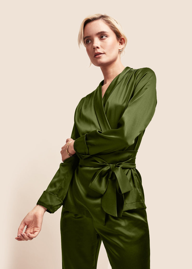 Roxy Matcha Silk Wrap Jacket - MAIMIE LONDON