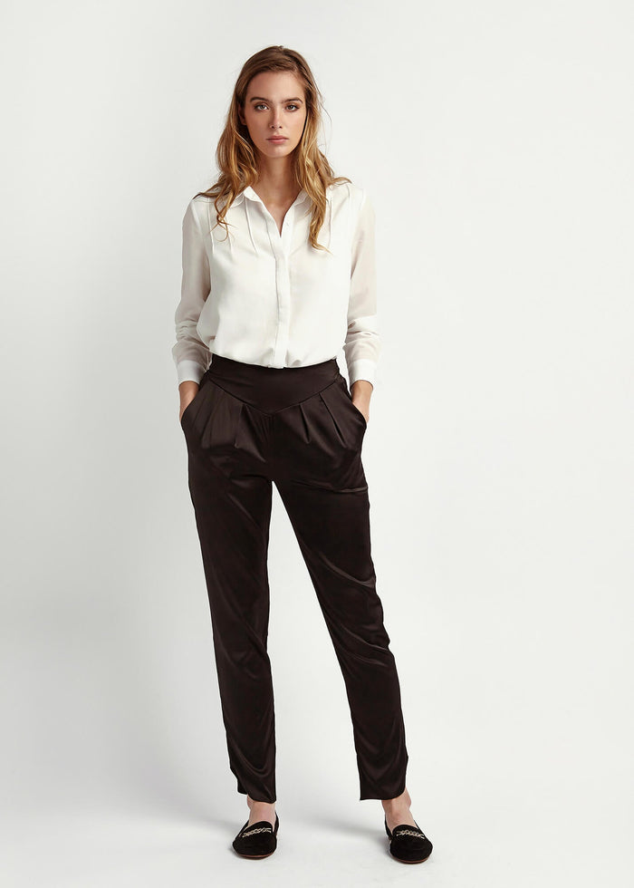 Estella Ebony Silk Trousers - MAIMIE LONDON